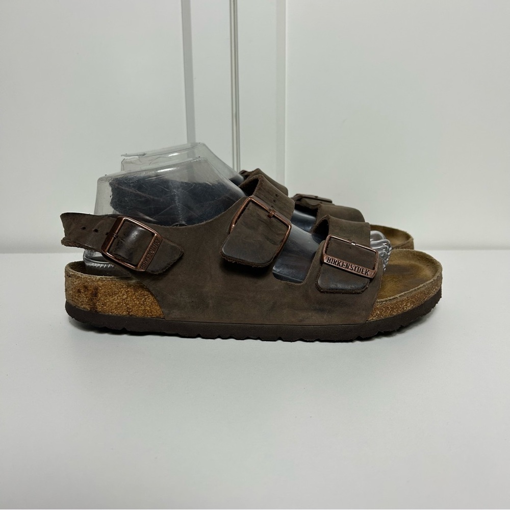 Birkenstock Milano piled brown leather sandals